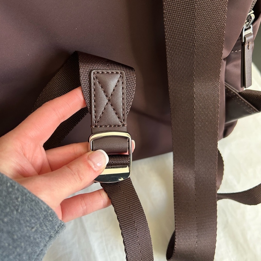 Tory Burch Ella Nylon Backpack Tempranillo Silver Wine Burgundy - Picture 3 of 13
